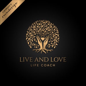 Gold Tree Logo with Hands for Life Coaches, Therapists, Photographers 658