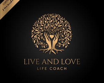 Gold Tree Logo with Hands for Life Coaches, Therapists, Photographers 658