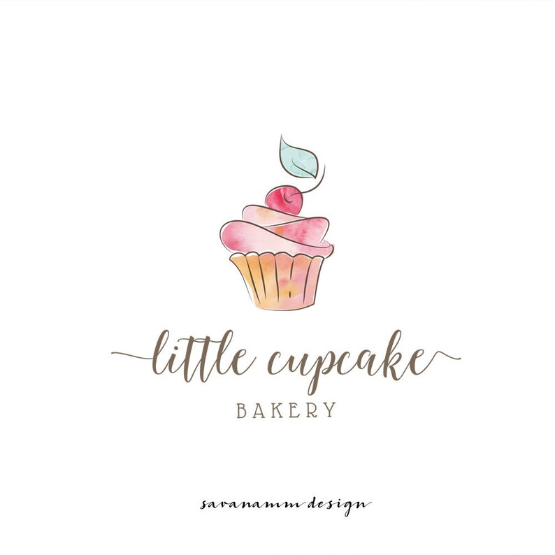 Premade bakery logo Cupcake logo Watercolor bakery logo Etsy