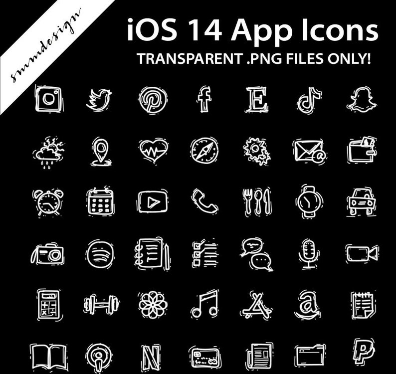 Doodle Transparent White iPhone App Icons iOS 14 App Icon ...