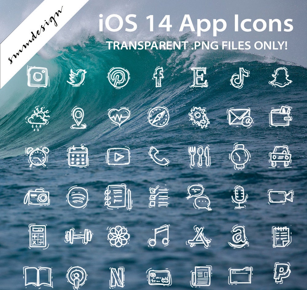 Doodle Transparent White Iphone App Icons Ios 14 App Icon Etsy Norway