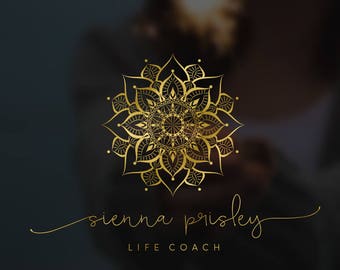 Gold yoga logo, Mandala logo watermark, Custom logo, Gold rose logo, Photography logo and watermark, Blog logo, Premade logo 029
