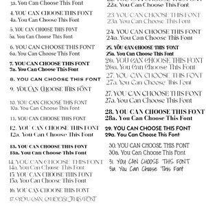 May include: A white background displays a variety of font styles. Each font is showcased with the phrase "YOU CAN CHOOSE THIS FONT" and a smaller line below. The image presents a selection of font options for design projects.