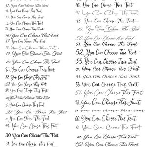 May include: A white background displays 66 variations of the phrase "You Can Choose This Font" in different cursive and bold fonts. The text is arranged in a grid, showcasing font options.