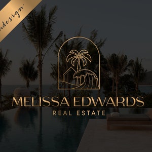 Modern Beach House Logo for Realtors, Palm House Coastal Logo, Vacation House Logo, Rental House Logo, Airbnb, Beach Properties Ocean 731