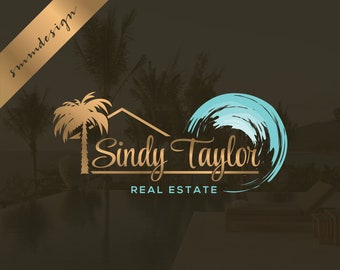 Palm tree logo, Real Estate Logo Design, Key Logo, House logo watermark, Beach House logo, Beach Cottage  744