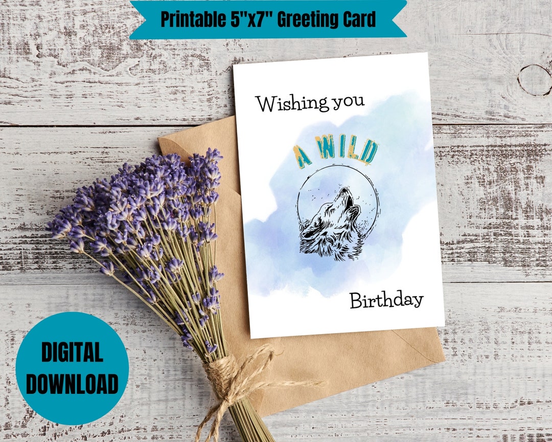 Happy Birthday Printable Wolf Greeting Card | Digital Wild Wolf ...