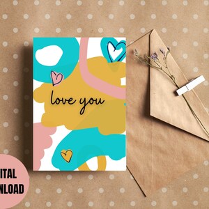 Love you Printable Greeting Card | Printable love you Card | Digital love you  card | colourful love you card |