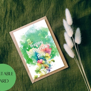 Printable Happy St Patrick&#39;s Day Card | Digital St Patrick&#39;s Day Card | Print at Home | Download St Patrick&#39;s Day card |