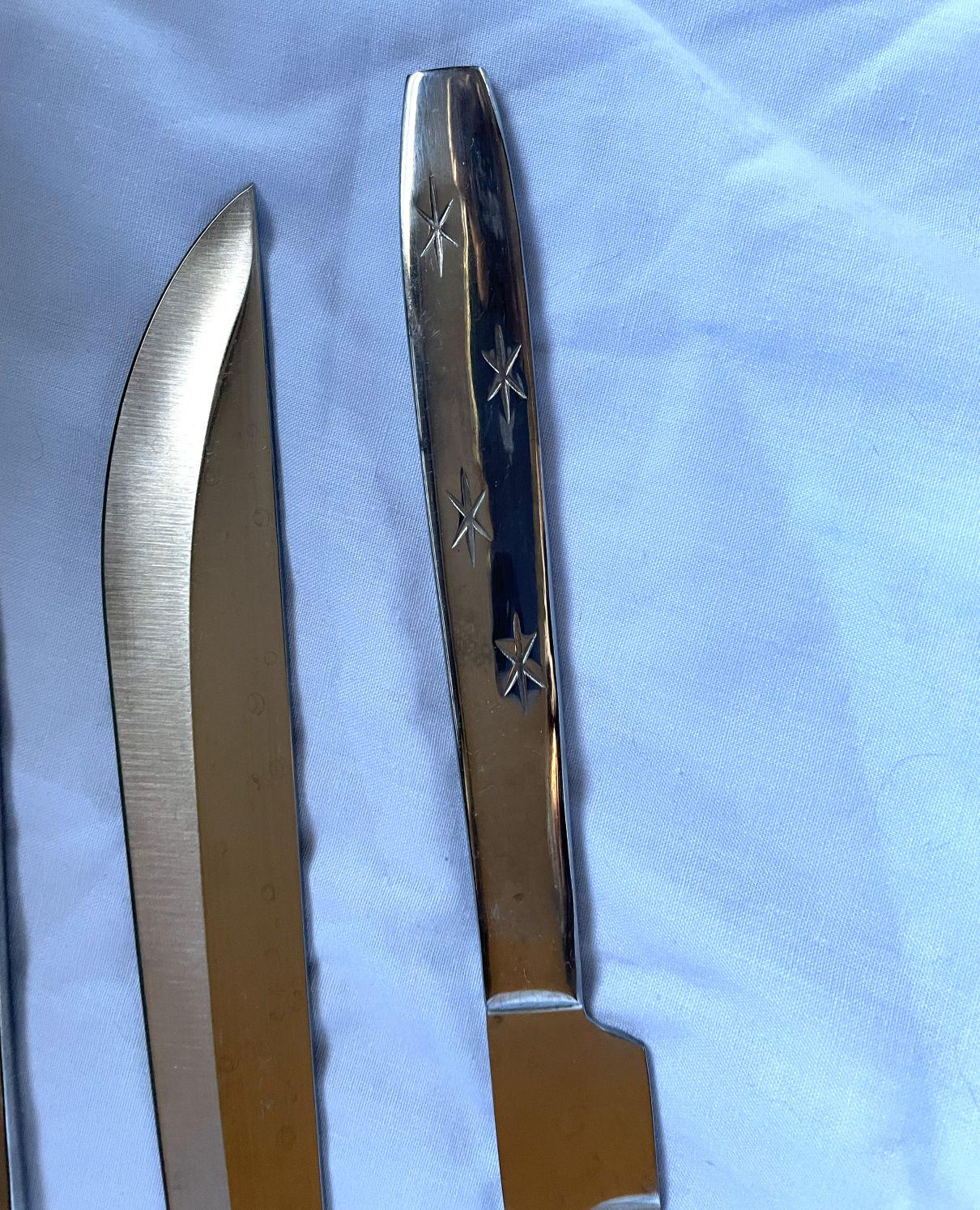 Mcm Star Pattern Vintage MCM Stainless Steel Carving Set With Star Pattern and Original ...