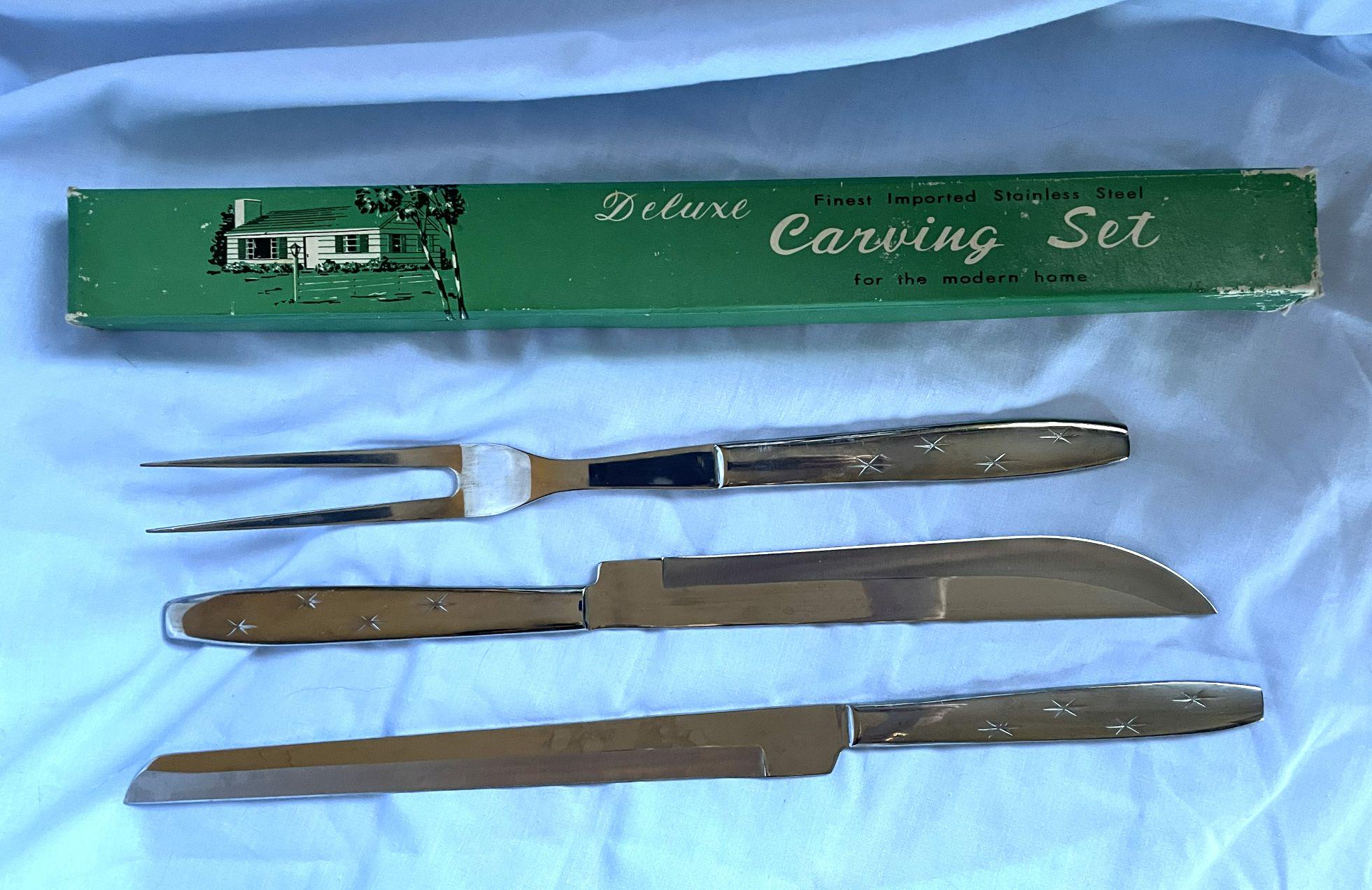 Mcm Star Pattern Vintage MCM Stainless Steel Carving Set With Star Pattern and Original ...