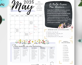 Classroom Newsletter, Editable Teacher Newsletter, Student Newsletter, MAY Newsletter, Classroom Newsletter Printable, 2026 Newsletter