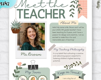 Meet the Teacher Botanical, Classroom Printable Template,Meet the Teacher Canva Template, First Day of School Letter,Back to School Template