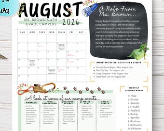 AUGUST Newsletter, Camp Newsletter, Summer Newsletter, Summer School Newsletter, EDITABLE School Newsletter, Monthly Classroom Newsletter