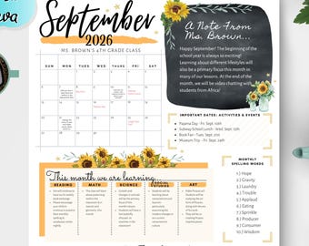 SEPTEMBER Newsletter, Welcome Back to School Note, Welcome to School Newsletter, Editable Classroom Newsletter, Floral Newsletter, Class