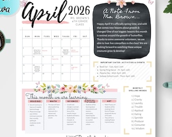 EDITABLE School Newsletter, APRIL Newsletter, Classroom Newsletter, Teacher Newsletter Template, Monthly Classroom Newsletter, School Flyer