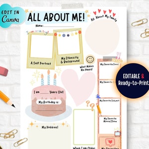 Back to School All About Me, EDITABLE Student About Me,All About Me Printable Back to School,First Day of School About Me,My Favorite Things