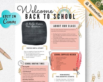 Welcome Back to School Newsletter, EDITABLE Classroom Newsletter, Welcome Back to School Note, Back to School Newsletter Template,Open House
