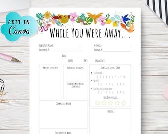 Substitute Teacher Resource, Editable Teacher Note, Substitute Teacher Ideas, Sub Teacher, Personalized Teacher Note, Class Printable