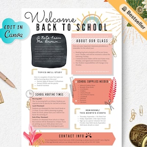 Welcome Back to School Newsletter, EDITABLE Classroom Newsletter, Welcome Back to School Note, Back to School Newsletter Template,Open House
