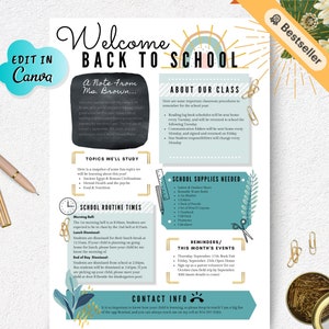 Back to School Letter, EDITABLE School Newsletter, Welcome Back to School Note, Back to School Newsletter Template, Open House Newsletter
