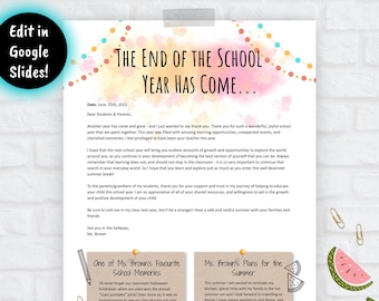 Editable End of the Year Note to Students, End of the Year Letter, End of the Year School Note Printable, Distance Learning End of Year
