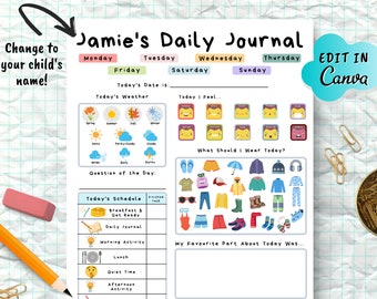 Editable Daily Schedule for Kids, Kindergarten Daily Schedule, Morning Schedule for Kids, Homeschool Daily Journal, Preschool Planner