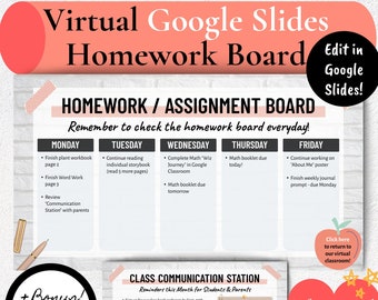 Homework Distance Learning Template, Distance Learning Homework, Digital Homework Board, EDITABLE Homework Schedule, Digital Class Schedule