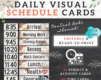 EDITABLE Daily Schedule Cards, Editable Classroom Schedule, Daily Visual Schedule, Daily Schedule Classroom Template,Boho Classroom Schedule