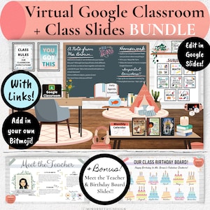Virtual Classroom Template, Digital Classroom Backdrop, Google Slides Classroom, Bitmoji Classroom Template, Classroom Back to School Bundle