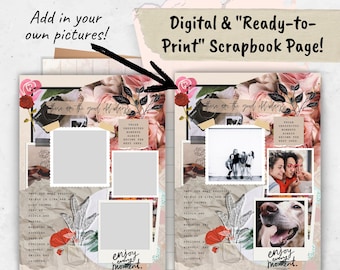8.5x11 Digital Scrapbook Template, Plain Scrapbook Template, Digital Collage Printable Premade Template, Scrapbook Quick Page, Girly Photo