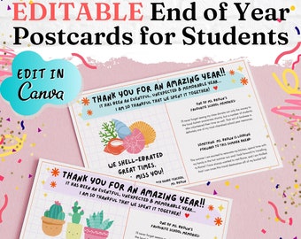 Postales del último día de clases, Nota editable de fin de año para los estudiantes, Carta de fin de año, Postal de fin de año, Tarjeta de aprendizaje a distancia