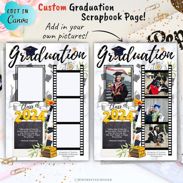 Graduation Scrapbook Page, EDITABLE Graduation Template, Premade Graduation Scrapbook Page, Graduation Collage Poster, Senior Year Scrapbook