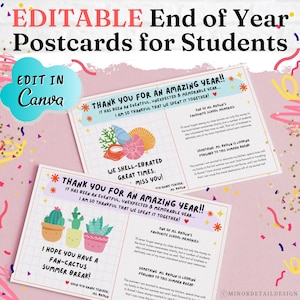 Postales del último día de clases, Nota editable de fin de año para los estudiantes, Carta de fin de año, Postal de fin de año, Tarjeta de aprendizaje a distancia