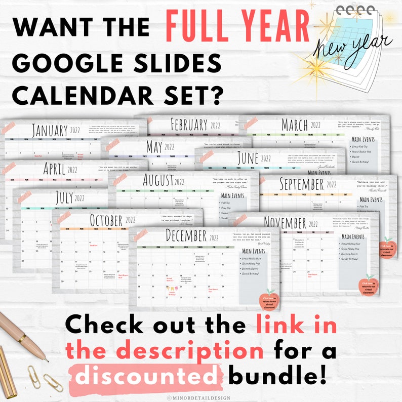 Virtual Calendar Classroom Google Slides Calendar Digital Etsy Canada
