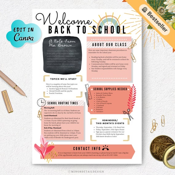 Welcome Back To School Newsletter Editable Classroom Etsy