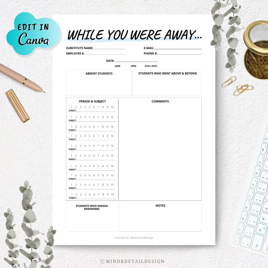 Sub Teacher, Personalized Teacher Note, Substitute Teacher Printable, Substitute Teacher Note ...