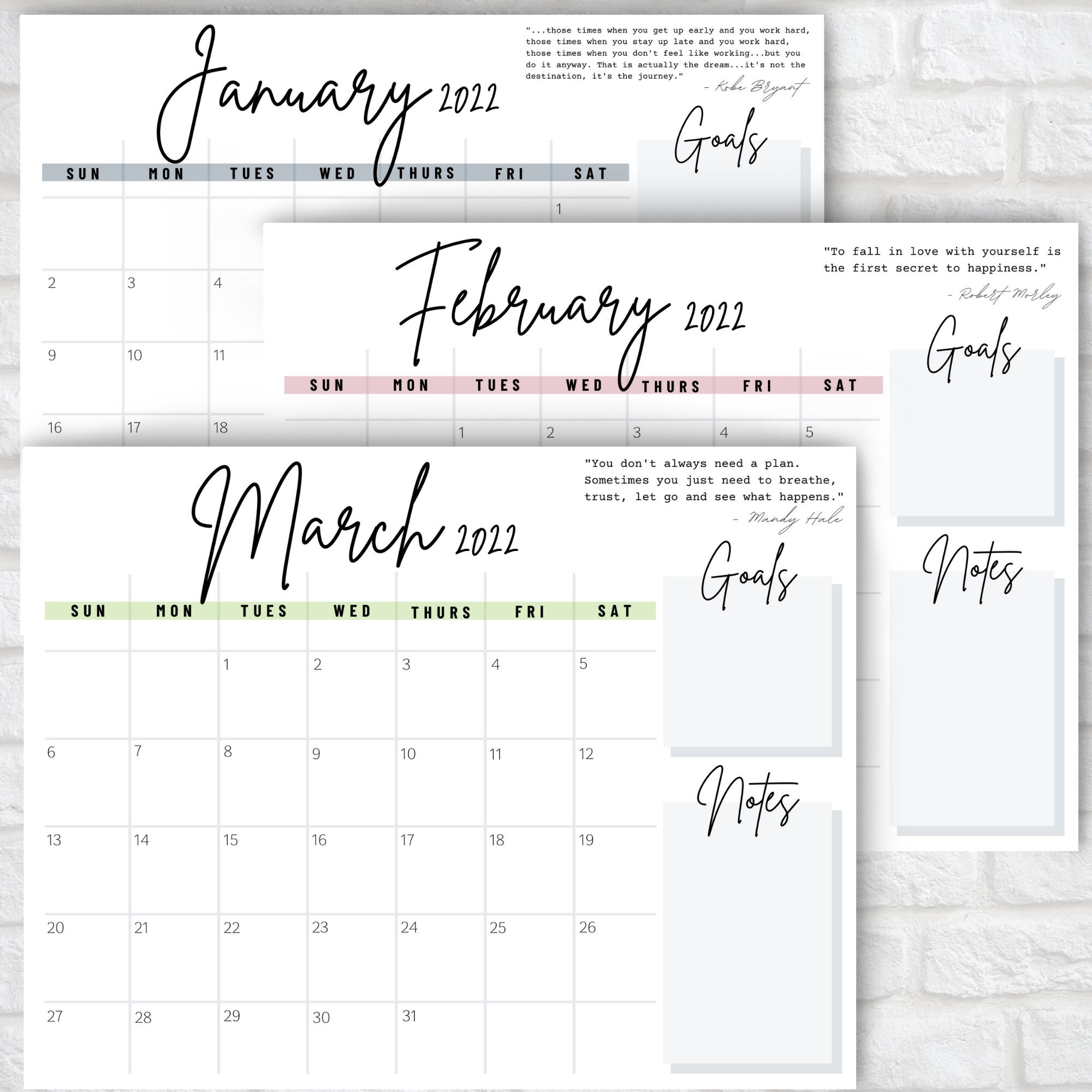 12 Month Calendar Printable Full Year Calendar Printable Etsy