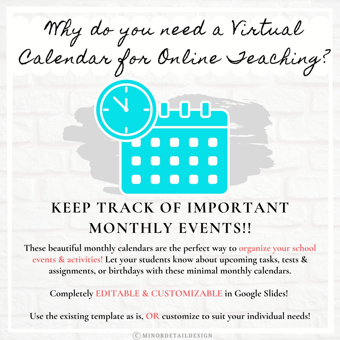 Virtual Classroom Calendar Google Slides Calendar Digital - Etsy