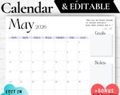 MAY CALENDAR Printable, May Calendar 2026, May Calendar Planner, Desk Calendar, Calendar with Notes Section, Minimalist White Calendar