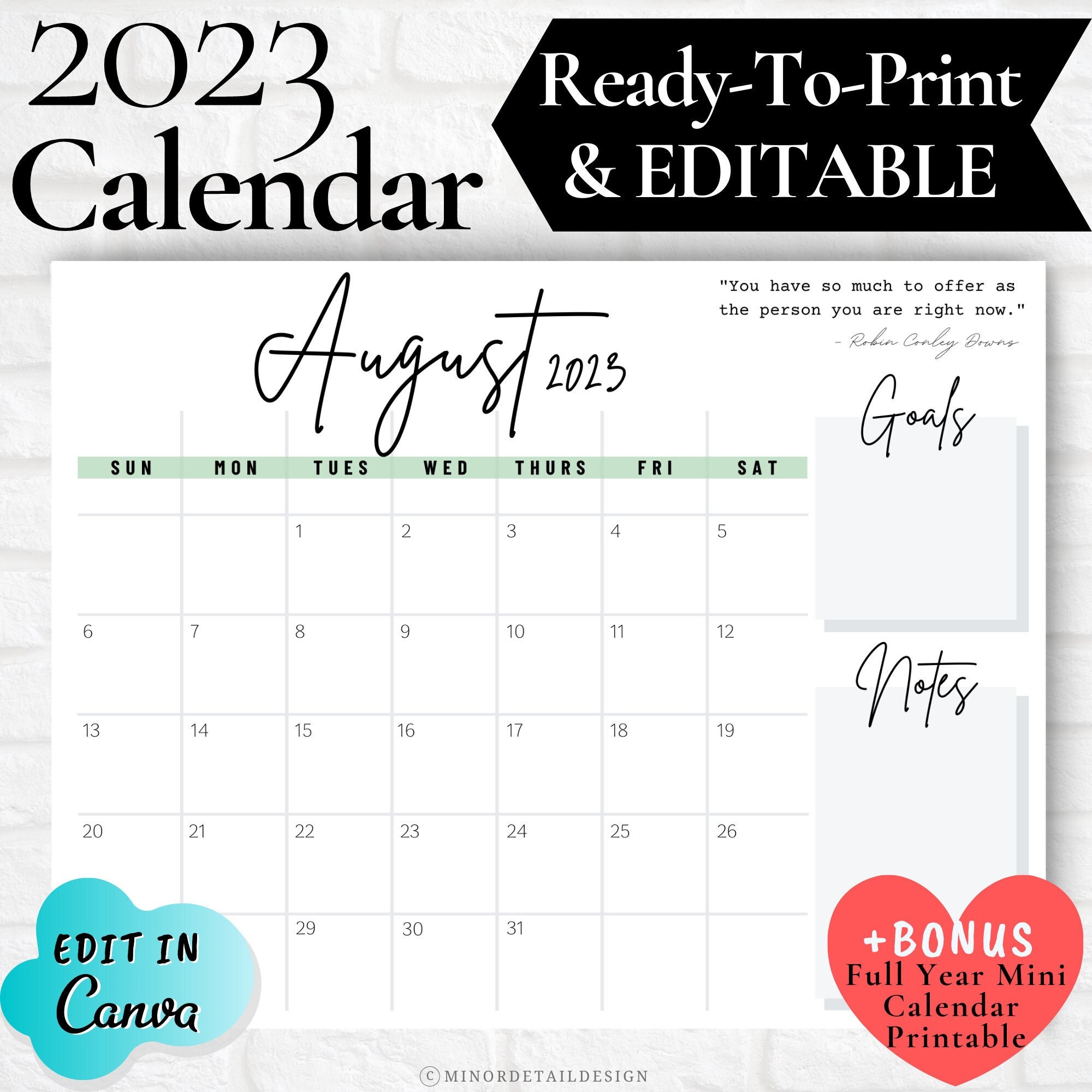August Calendar - Etsy