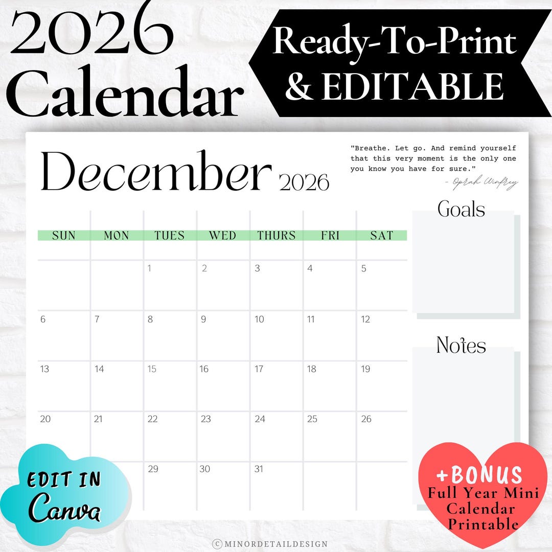 DECEMBER CALENDAR 2026, December 2026 Printable Calendar ...