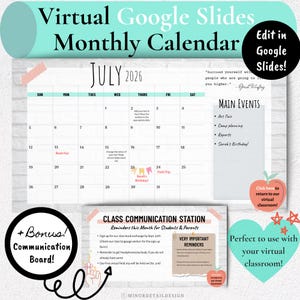 Calendário do Google Slides, Calendário Virtual para Sala de Aula, Calendário Digital para Sala de Aula, Calendário do Google Classroom, Slides de Calendário com Bitmoji, Minimalista