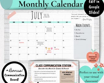 GOOGLE SLIDES CALENDAR, Virtual Calendar Classroom, Digital Classroom Calendar, Google Classroom Calendar, Bitmoji Calendar Slides, Minimal