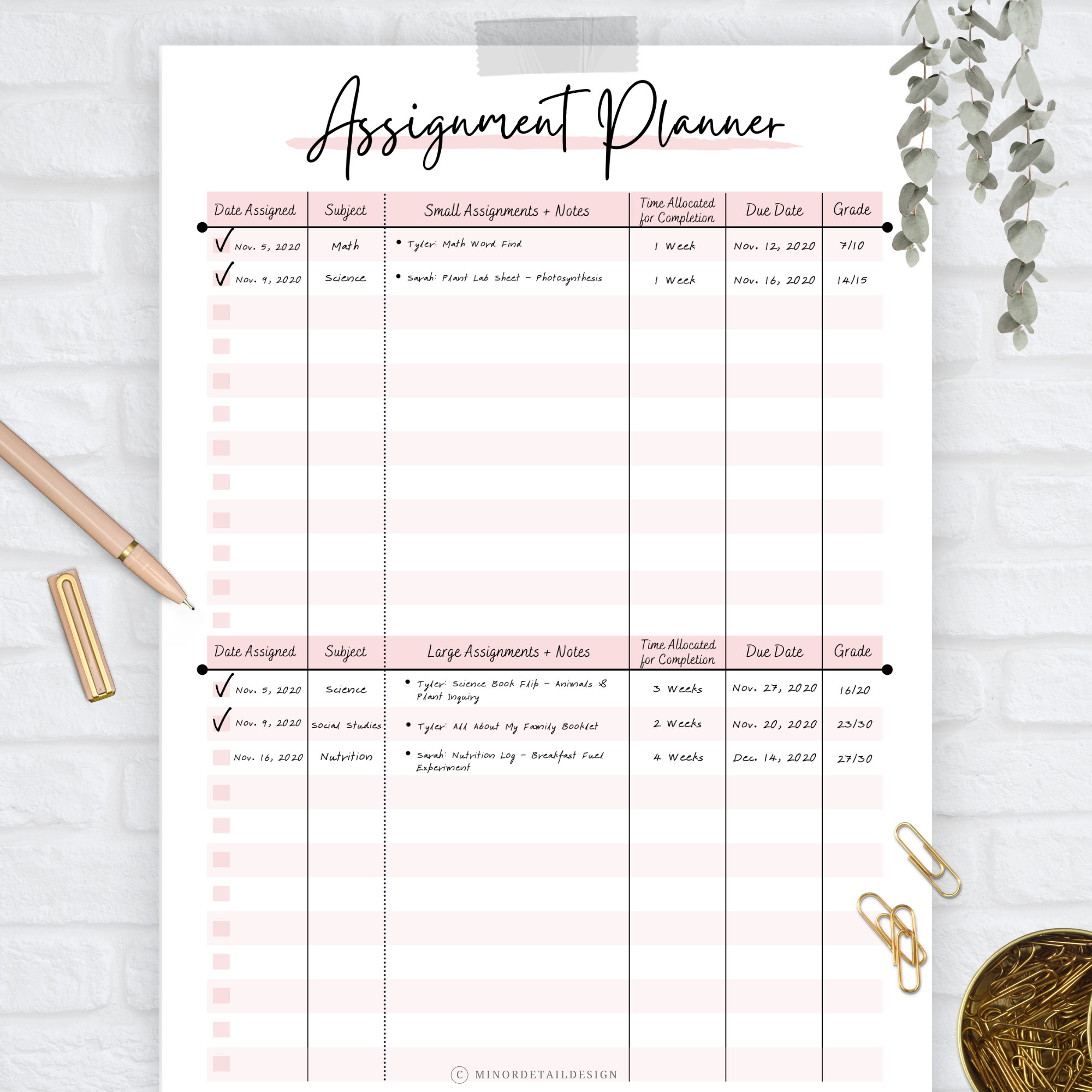 Assignment Tracker Printable Printable Assignment Planner - Etsy