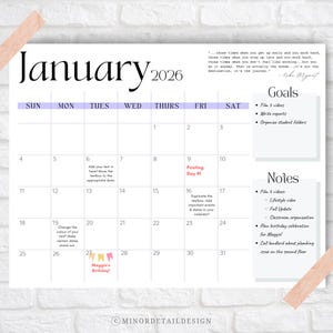 FULL YEAR CALENDAR, 12 Month Calendar Printable, Printable Calendars 2026, Minimalist White Calendar, 2026 Year Calendar, Wall Calendar image 2