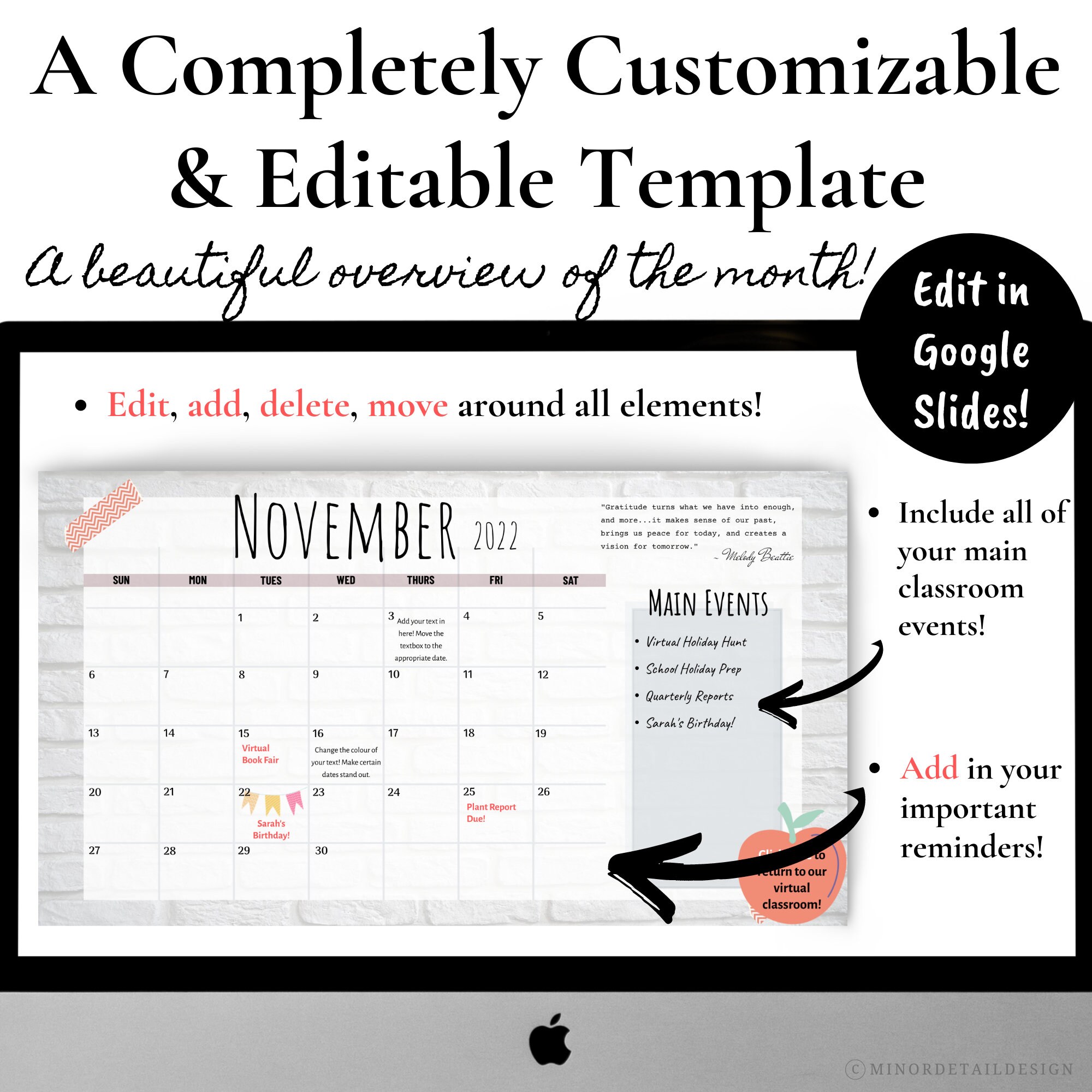 Virtual Calendar Classroom Google Slides Calendar Digital Etsy Canada