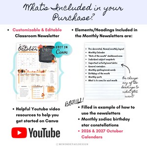 EDITABLE School Newsletter, Monthly Newsletter, OCTOBER Newsletter, October Calendar, Fall Newsletter, Autumn Newsletter, Teacher Template image 3