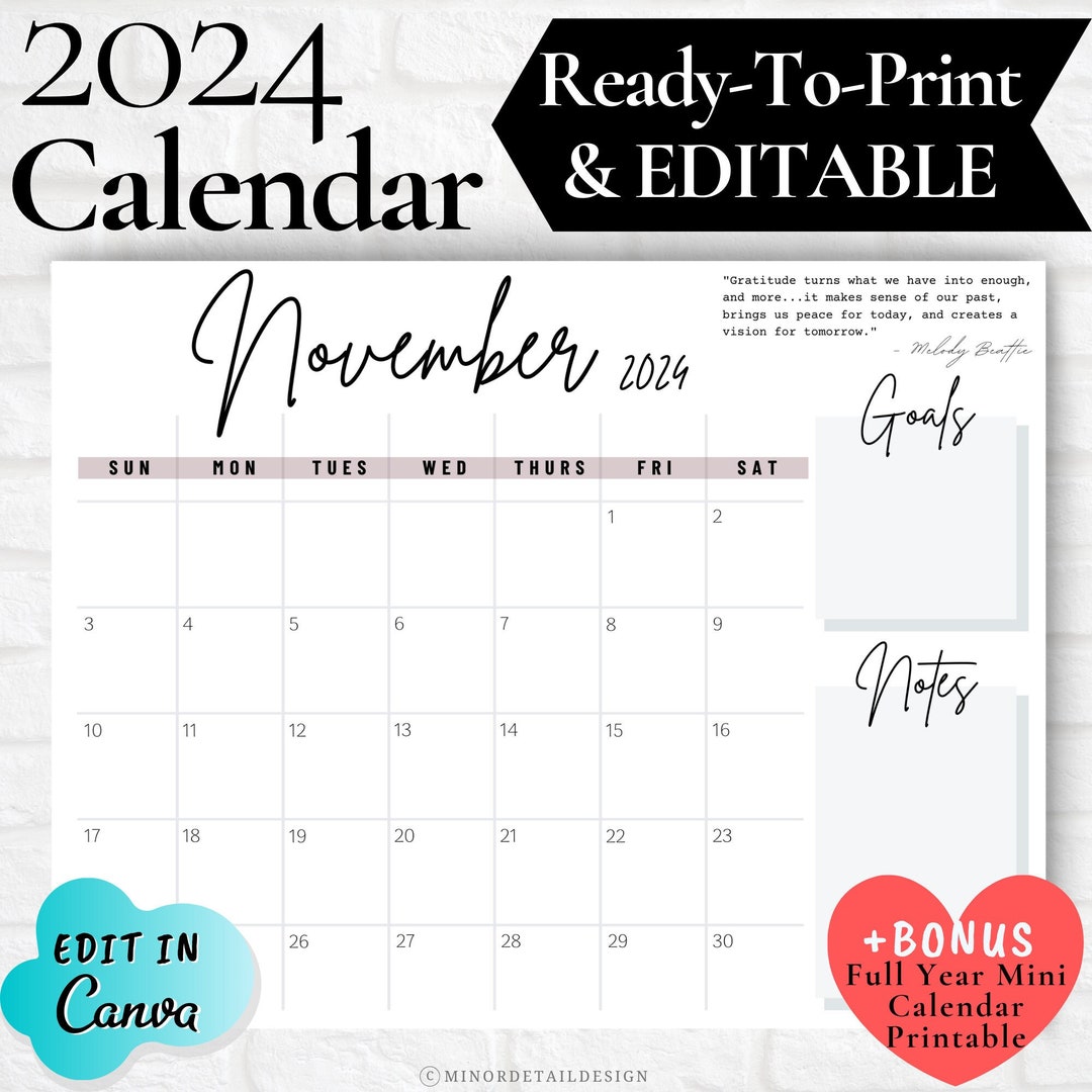 2024 Premade 8.5x11 Unaltered Landscape Blank Scrapbook Calendar