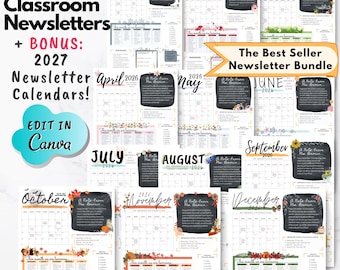 EDITABLE School Newsletter, MONTHLY Classroom Newsletter, 12 Month Newsletter Template, Year Classroom Newsletter, Newsletter Printable Note